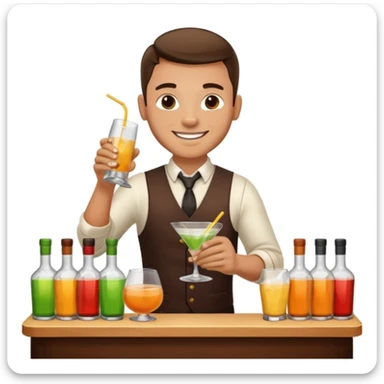 bartender mixing drinks, club backgroudn with bottles sticker