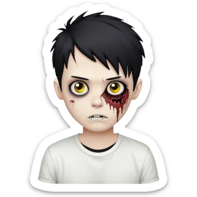 zombie boy with messy black emo hair and white shirt sticker