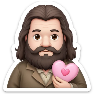 Rubeus Hagrid holds a pastel pink heart sticker