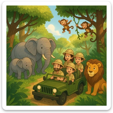 digital illustration of jungle safari sticker