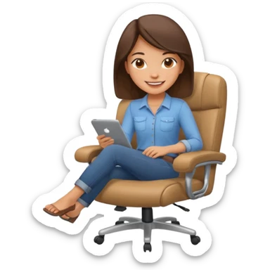 Cartoon faced girl relaxing in an office chair and smiling  sticker