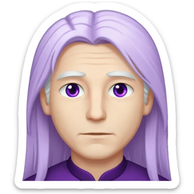 Beyaz uzun ve düz saçları olan,mor göz rengi olan, bembeyaz tenli bir erkek,genç,gözleri hafif çekik ve saçları da teni de bembeyaz olacak,genç olacak,kırışıklığı olmayacak,gözleri çekik ve mor renk olacak sticker