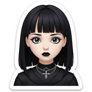 black goth with pale skin, dark makeup, black hair, with bangs sticker