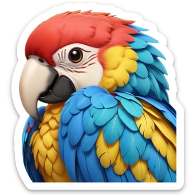 Meme-Worthy cute Sleeping Macaw Portrait Emoji, Head resting peacefully with a contented smile, showcasing a cascade of colorful feathers and eyes gently closed in serene slumber, Simplified yet comically adorable features, highly detailed, glowing with a soft, drowsy tropical light, high shine, relaxed and utterly lovable, stylized with an air of playful laziness, bright and heartwarming, soft glowing outline, capturing the essence of a sleeping parrot that feels destined to become the next viral icon of adorable rest! sticker