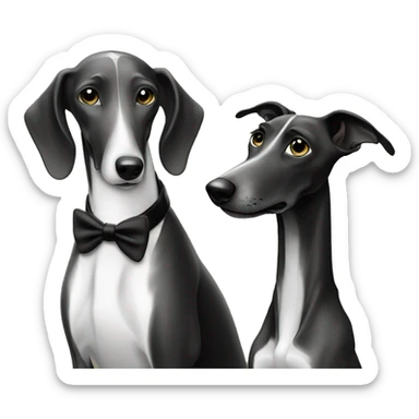 Two aristocrat dog black and white galgo kiss at our old money house  sticker