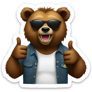 Grizzly bear with sunglasses and wirh thumbs up sticker