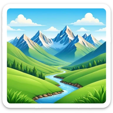 Mountain valley landscape with peaks and valleys sticker