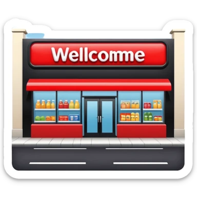 create a supermarket shop front that is red in nature and looks like wellcome sticker