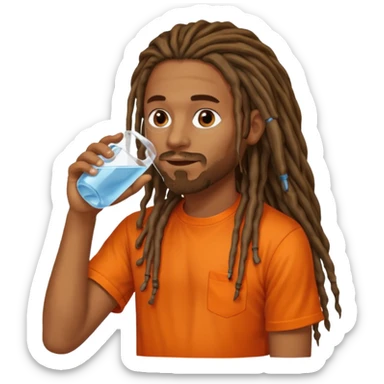 Brownskin man with long dreadlocks orange shirt drinking water sticker