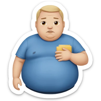 a cartoon fat man holding his stomach wearing t shirt, while looking confused? dont show nipples sticker