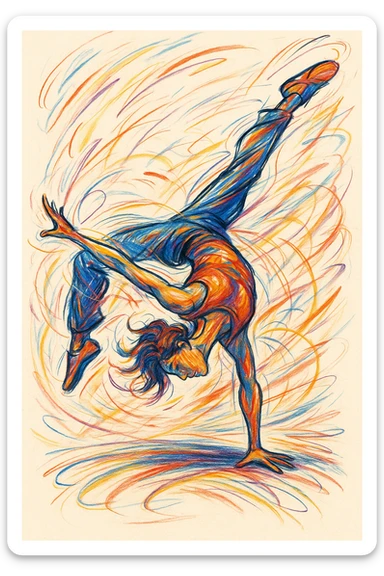 illustration of a person performing acrobatic moves, style 5 sticker