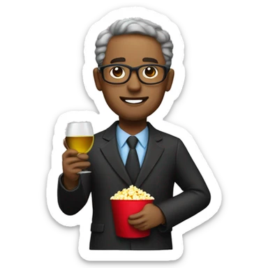 college professor with a wine glass and popcorn sticker