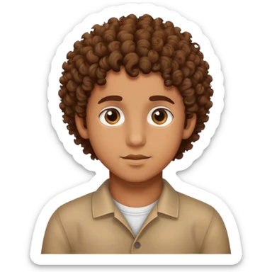 brown boy with curly hair with hear eyes sticker