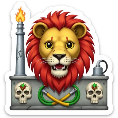 Create a power station with a rasta cap on with red gold green grafite of a lion and skulls with Fred the fossibot grafted on it sticker