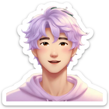 Gorgeous bright sparkly romantic Asian anime pastel guy with blushing face aesthetic trending style outside sticker