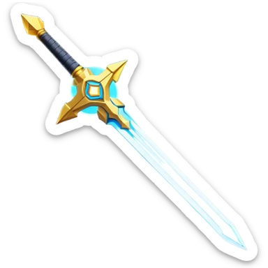 Clash of Clans aesthetic: Cinematic heroic Laser halo Sword Emoji, rendered in a 3D vector-style similar to standard emojis with minimal shading and bold, simplified shapes. A compact, vibrant energy blade with a neon-hued, glowing edge and futuristic hilt, softly glowing with a radiant cosmic charm. Simplified yet unmistakably iconic, highly detailed and consistent, glowing with a soft pulsating brilliance and high shine. Stylized with a touch of interstellar elegance and a soft glowing outline, capturing the essence of a legendary energy blade with a friendly, playful manner! sticker