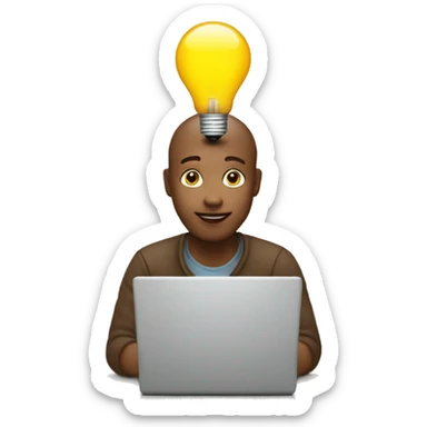 the person behind the laptop with an idea, bulb sticker