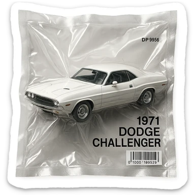 classic white 1971 Dodge Challenger, shiny and inflated, inspired by the film 'Death Proof' sticker