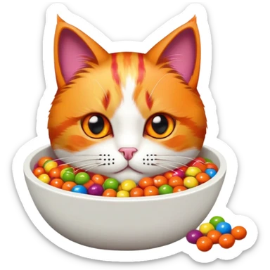 Iron Man cat and cat with skittles all over him in a fabric bowl sticker