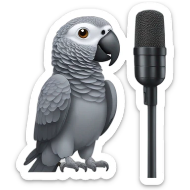 African grey parrot with microphone sticker