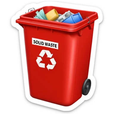RED BIN WITH "SOLID WASTE" WORD IN IT sticker