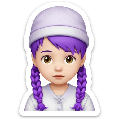 purple haired little baby with braids and white hat not beanie sticker