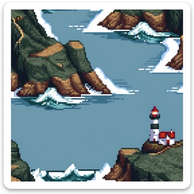 Seaside cliff with lighthouse and waves crashing sticker
