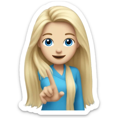 blonde long hair blue eyes girl waving hand sticker