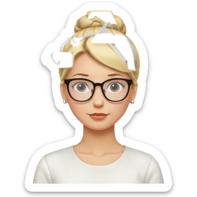 Blonde Women with Bun, Office Woman – tight blonde high bun, glasses, white blouse, confident look. sticker