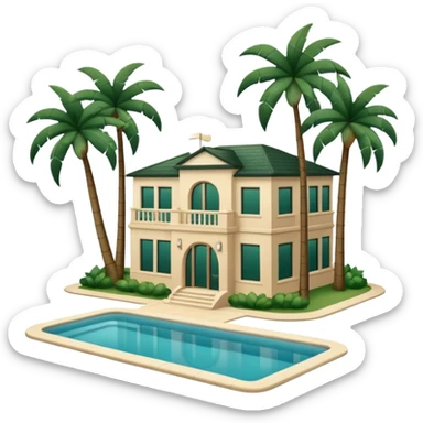 elite light beige villa with dark green palm trees and swimming pool, emoji style sticker