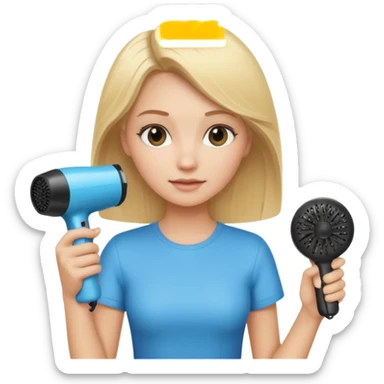 blonde girl holding a hair dryer and brush sticker