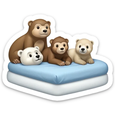 A monkey an otter and a polar bear in a bed sticker