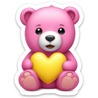 Pink bear holding yellow heart sticker