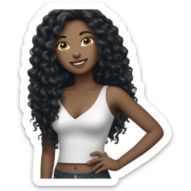 curly black long hair white woman sticker