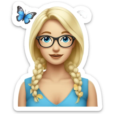 Gorgeous blond lady blue eyes wearing glasses with flowers and butterflies sticker