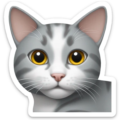 Gray and white cat laying down  sticker