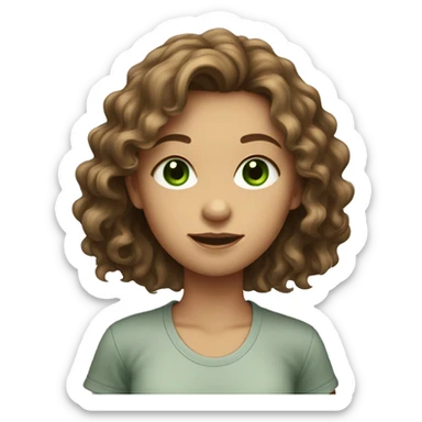 Brown wavy hair girl with green eyes in a T-shirt  sticker