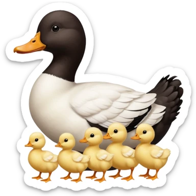 19 white pekin ducks and 1 black pekin duck with 14 small baby chickens sticker