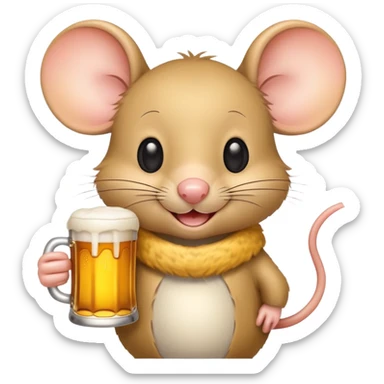 Cute cartoon mouse happily holding a beer mug sticker