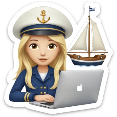 a blondie woman with long hair working with a computer laptop and a grains vessel (boat) around sticker
