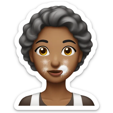 woman sniffing powdered sugar sticker