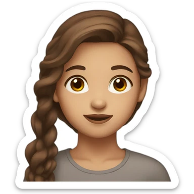 A girl with brown eyes and long brown hair shows a heart sticker