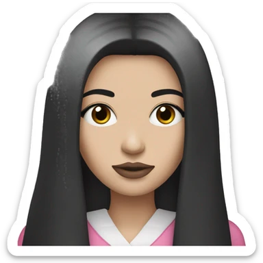 White girl with long straight black hair black eyes and pink lips sticker