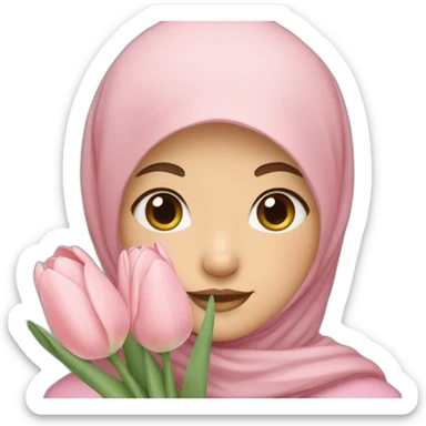 korean girl with pastel hijab holding tulips sticker