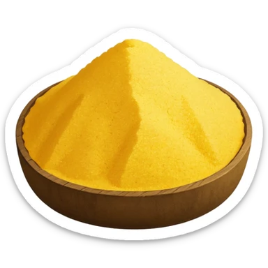 small mound of cornmeal, bright yellow, coarse and grainy, matte finish, irregular vibrant grains, rustic hearty, no bowl, spoon, or packaging, just the cornmeal, soft lighting, transparent background, emoji scale sticker