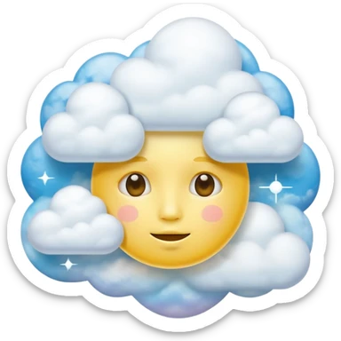 zoned out yellow circle face with clouds floating around its head as if you are spaced out sticker
