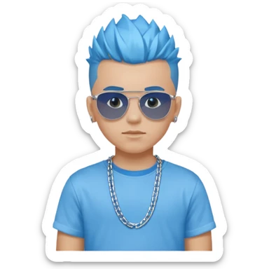 Blue Mohawk. Blue Eye. RoundSunglass. Teenage Boy. Light Blue Tshirt. Sleeve sticker