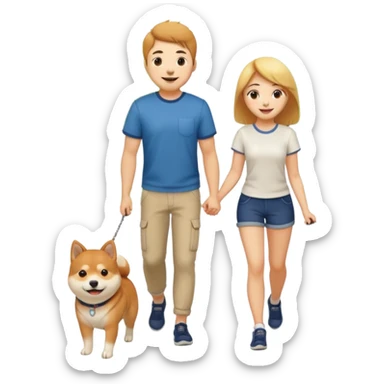 couple walking with a Shiba Inu dog sticker