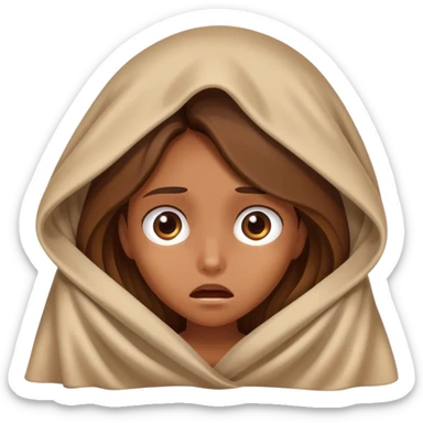 a tanned girl with brown long hair hid under the blanket in fear sticker