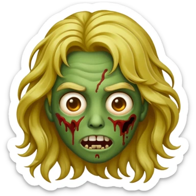 Make a zombie emoji with wavy hair and golden streaks. sticker